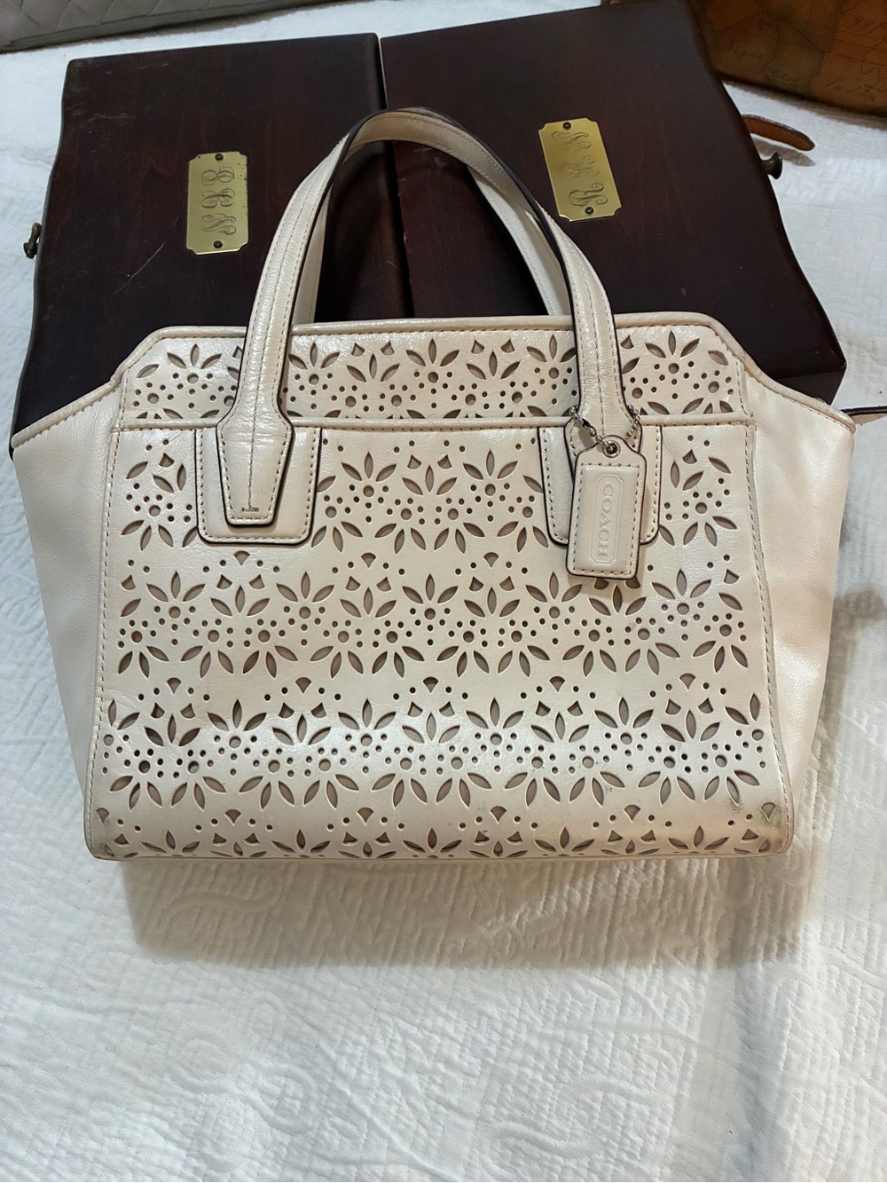COACH #27391 Taylor Eyelet Chalk Leather Tote